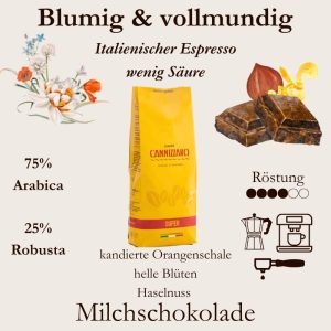 Cannizzaro Super Espresso Blend - 75% Arabica 25% Robusta - Aromatisch & Vollmundig - Espressorado Wien